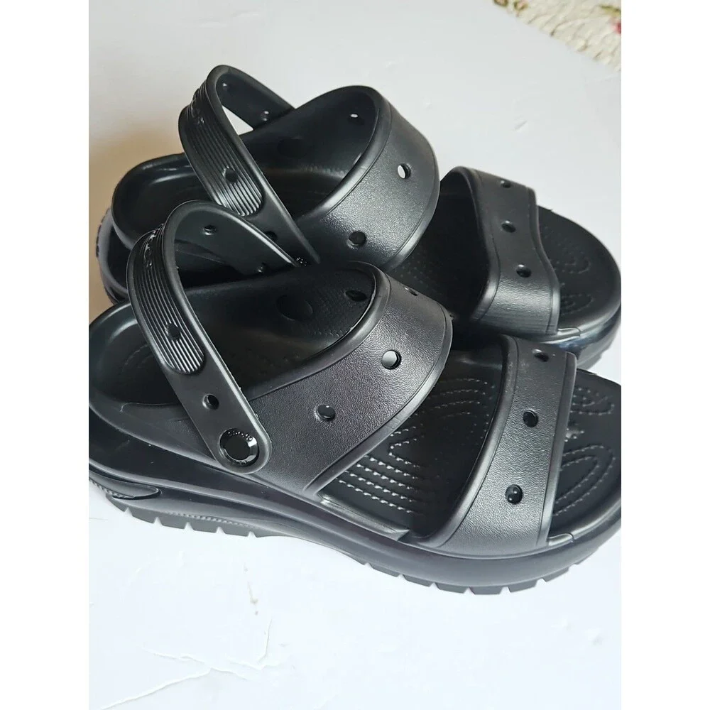 Crocs Classic Mega Crush Black Platform Sandals US 6